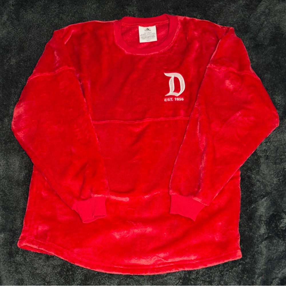 Disney Vibrant Red Plush Pullover Spirit Jersey with Iconic 'D'